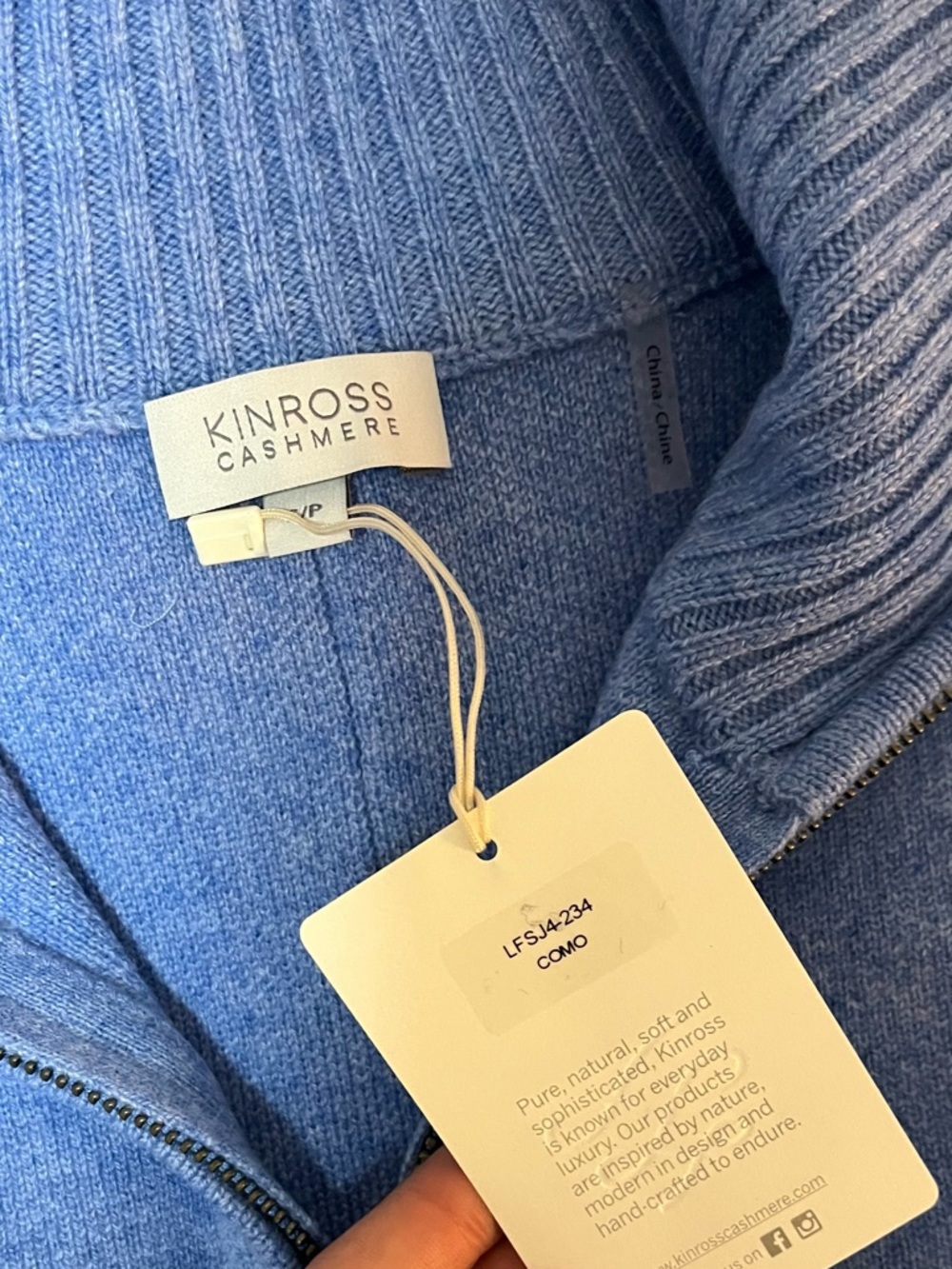 kinross sky blue cashmere zip-up - Picture 3 of 6